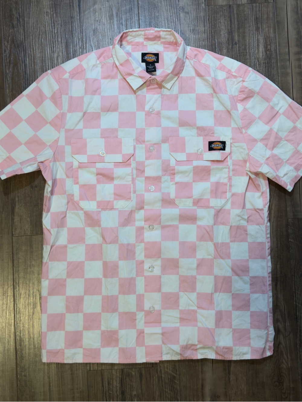 Dickies Pink and White Checker Short Sleeve Work Shirt
